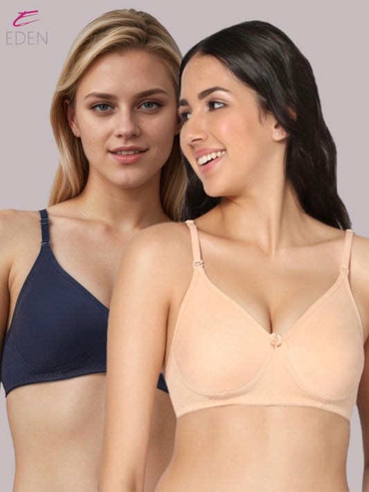 Lightly Padded, Non-Wired, Simply Soft, T-Shirt Bra ,Navyblue-Skin