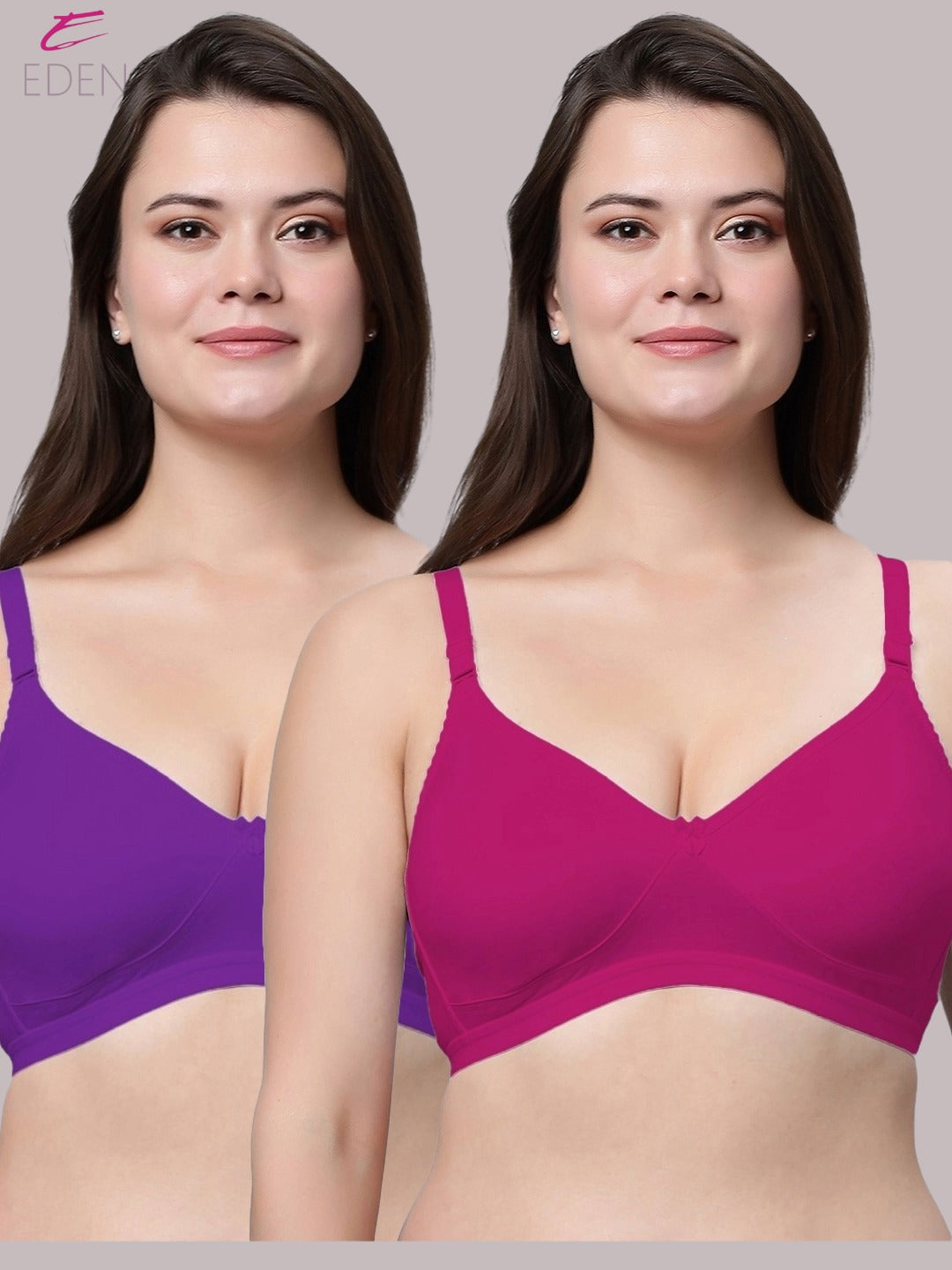 Non Padded, Plus Size, Super Combed,Cotton Stretch, Full Coverage ,Everyday Bra ,Purple-Magenta