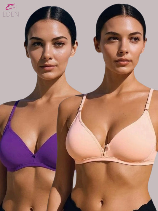 Wirefree, Non Padded, Cotton, Medium Coverage, Tshirt Bra ,Purple-Skin