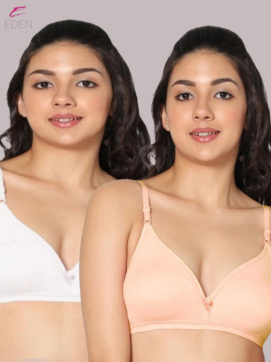 Wirefree, Non Padded, Cotton, Medium Coverage ,Tshirt Bra, Skin-White