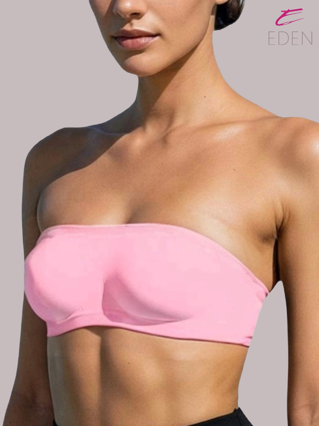 Non Padded, Non-Wired, Simply Soft, Strapless , Seamless, Bandeau Bra ,Slip On ,Nylon,Pink
