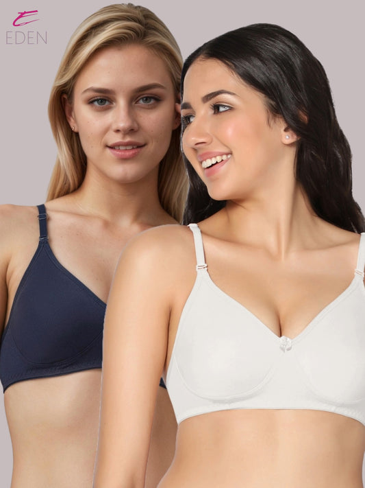 Lightly Padded, Non-Wired, Simply Soft, T-Shirt Bra ,Navyblue-White