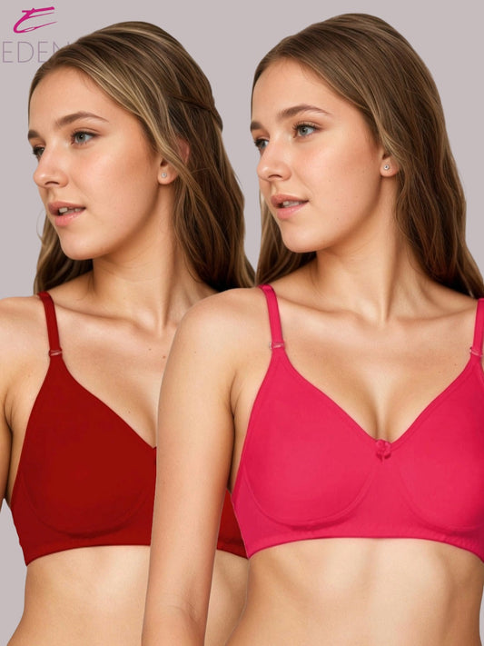 Lightly Padded, Non-Wired ,Simply Soft, T-Shirt Bra,Red=Magenta