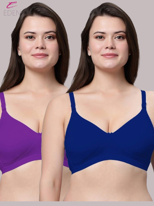 Non Padded, Plus Size, Super Combed,Cotton Stretch, Full Coverage ,Everyday Bra ,Royalblue-Purple