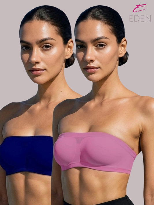 Non Padded, Non-Wired, Simply Soft, Strapless , Seamless, Bandeau Bra ,Slip On ,Nylon,Onionpink,Navy