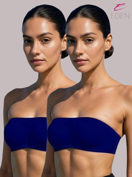 Non Padded, Non-Wired, Simply Soft, Strapless , Seamless, Bandeau Bra ,Slip On ,Nylon,Navy