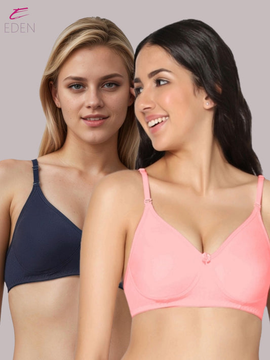 Lightly Padded, Non-Wired, Simply Soft, T-Shirt Bra ,Navyblue-Pink