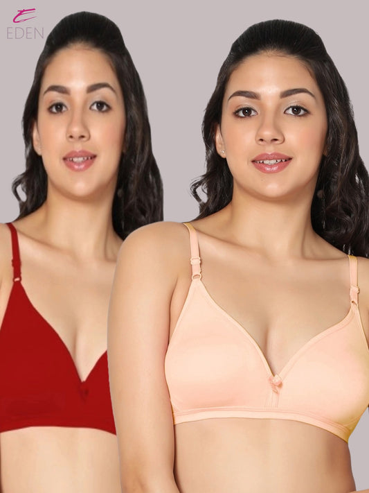 Wirefree, Non Padded, Cotton, Medium Coverage ,Tshirt Bra, Skin-Red