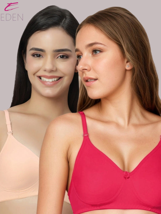 Lightly Padded, Non-Wired ,Simply Soft, T-Shirt Bra,Magenta-Peach
