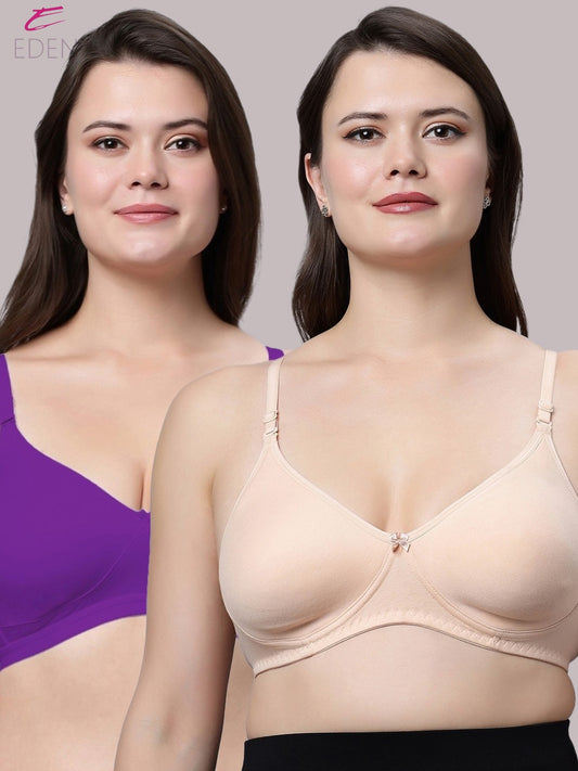 Non Padded, Plus Size, Super Combed,Cotton Stretch, Full Coverage ,Everyday Bra ,Purple-Skin