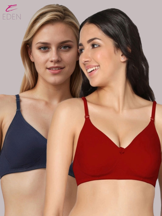 Lightly Padded, Non-Wired, Simply Soft, T-Shirt Bra ,Navyblue-Red