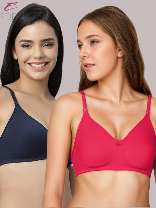 Lightly Padded, Non-Wired ,Simply Soft, T-Shirt Bra,Magenta-Navyblue