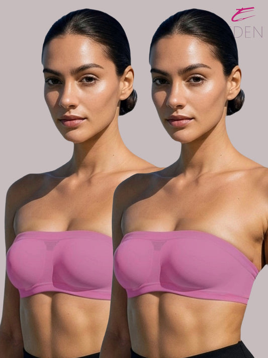 Non Padded, Non-Wired, Simply Soft, Strapless , Seamless, Bandeau Bra ,Slip On ,Nylon,Onionpink