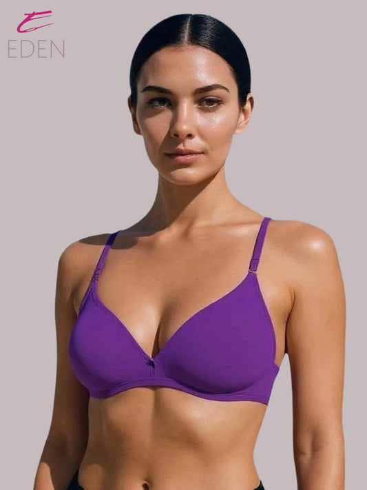 Wirefree, Non Padded, Cotton, Medium Coverage, Tshirt Bra ,Purple