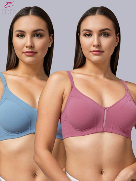 Non Padded, Plus Size, Super Combed, Cotton Stretch, Full Coverage ,Everyday Bra, Onionpink-Iceblue