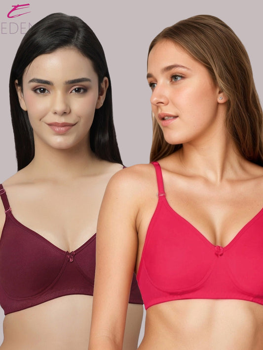 Lightly Padded, Non-Wired ,Simply Soft, T-Shirt Bra,Magenta-Maroon