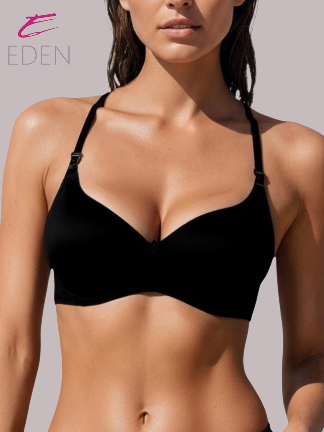 Padded, Non-Wired, Medium Coverage, Soft Cups, Invisi Neckline, polyamide, T-Shirt Bra, Black