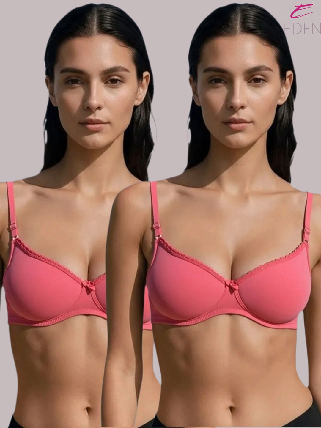 Wirefree, Padded, Plus Size, Cotton ,Medium Coverage ,Tshirt Bra, Lace Styling, Eden 109, Darksalmon