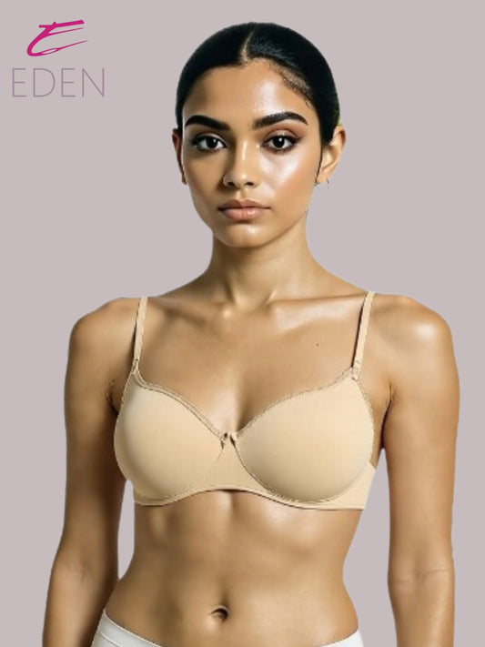 Wirefree,Padded, Plus Size, Cotton ,Medium Coverage, Tshirt Bra, Lace Styling, Skin