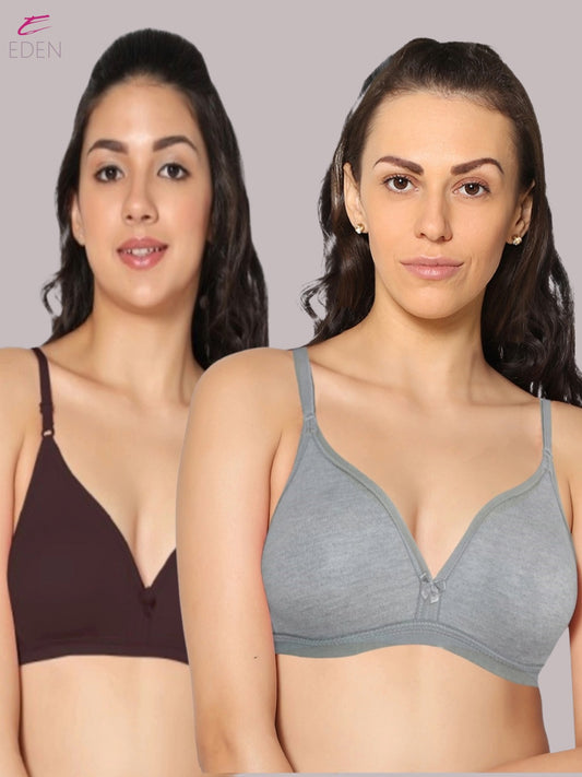 Wirefree, Non Padded, Cotton, Medium Coverage ,Tshirt Bra, Coffee-Mgrey
