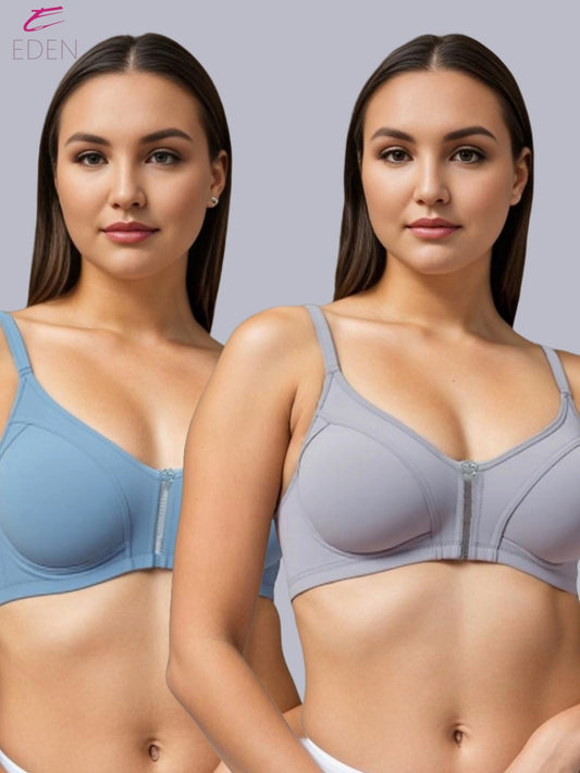Non Padded, Plus Size, Super Combed, Cotton Stretch, Full Coverage ,Everyday Bra, Iceblue-Grey