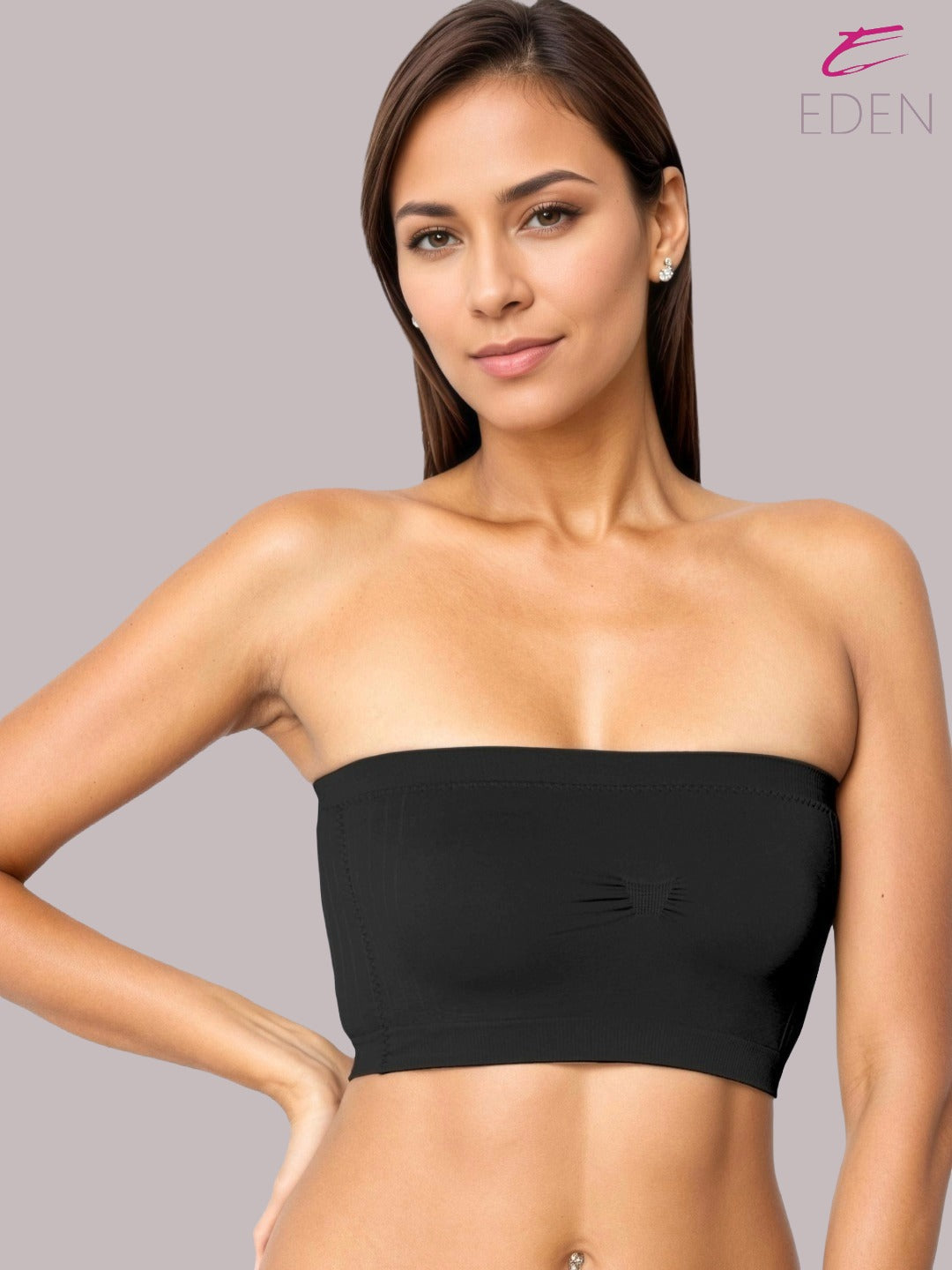 soft Padded, Non-Wired, Simply Soft, Strapless , Seamless, Bandeau Bra ,Slip On ,Elastane fabric,Skin,Black