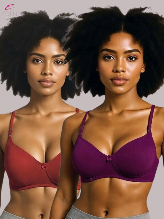 Wirefree ,Non Padded, Cotton ,Medium Coverage, Tshirt Bra ,Red-Wine