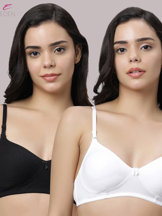 Non Padded, Plus Size, Full Coverage ,Everyday Bra ,T-shirt Bra,Black-White