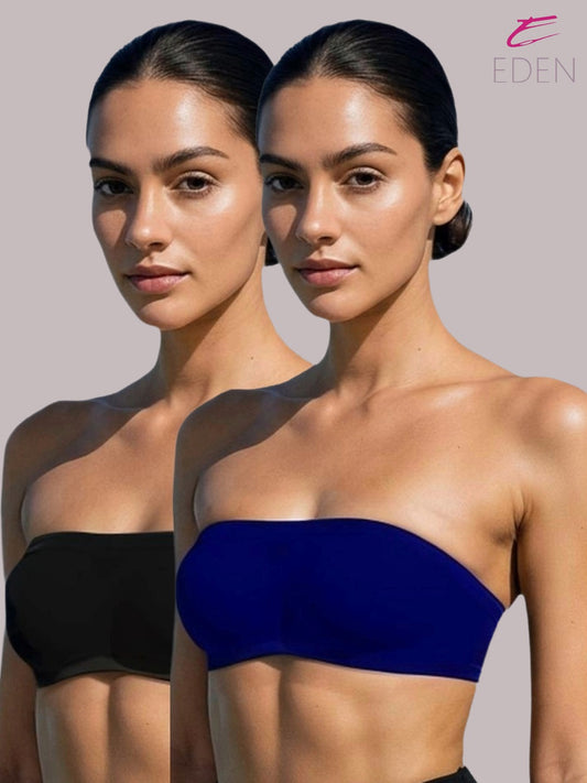 Non Padded, Non-Wired, Simply Soft, Strapless , Seamless, Bandeau Bra ,Slip On ,Nylon,Navy & Black 