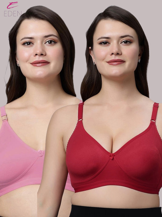 Non Padded, Plus Size ,Super Combed ,Cotton Stretch, Full Coverage, Everyday Bra, Onionpink-Red