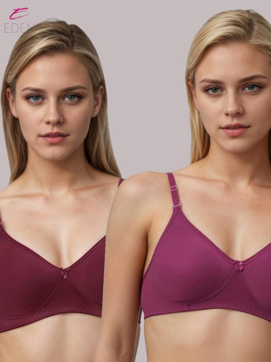 Lightly Padded, Non-Wired, Simply Soft, T-Shirt Bra ,Maroon-Wine