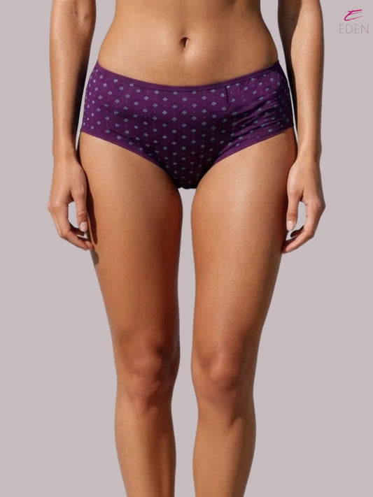 High Rise,Full Coverage,Hipster, Printed Panty, Outer Elastic,Wine