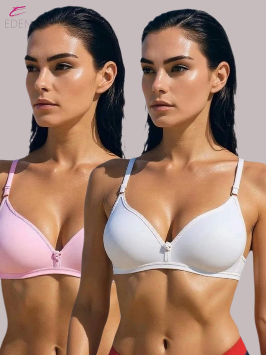 Wirefree, Non Padded, Cotton, Medium Coverage, Tshirt Bra ,White-Pink