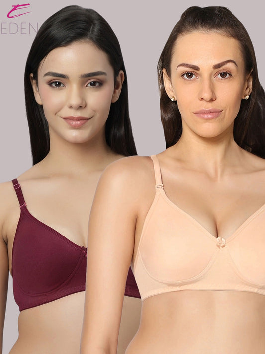 Lightly Padded, Non-Wired ,Simply Soft, T-Shirt Bra,Maroon-skin