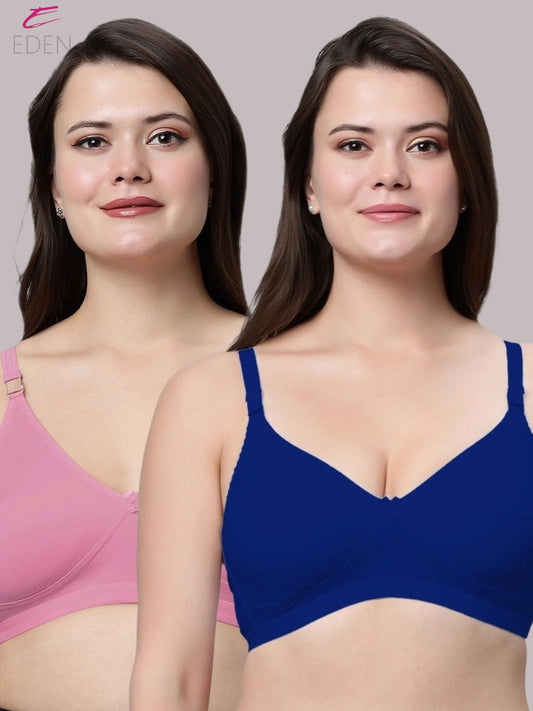 Non Padded, Plus Size ,Super Combed ,Cotton Stretch, Full Coverage, Everyday Bra, Onionpink-royalblue