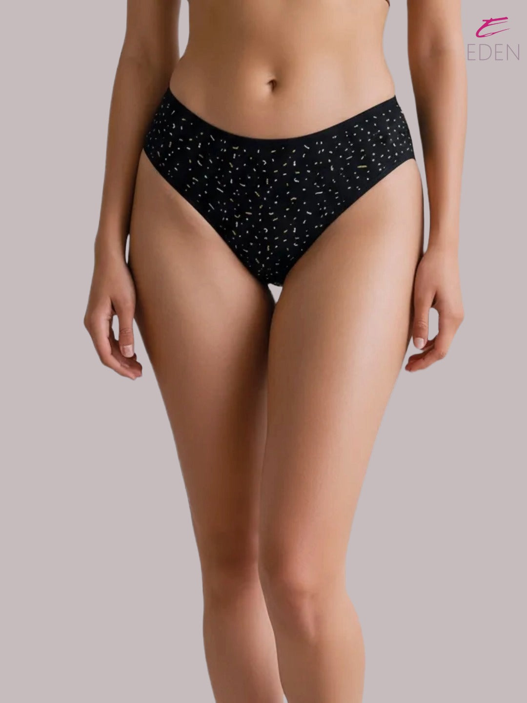 Eden ,Medium Rise, Full Coverage,  Outer Elastic,Printed,Hipster Panty-OE043 ,JetBlack