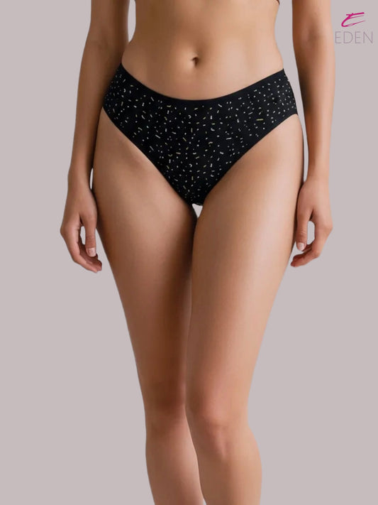 Eden ,Medium Rise, Full Coverage,  Outer Elastic,Printed,Hipster Panty-OE043 ,JetBlack