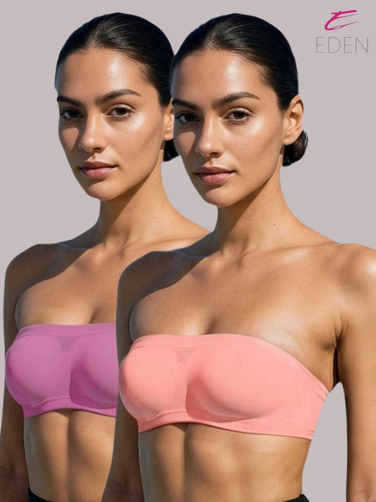 Non Padded, Non-Wired, Simply Soft, Strapless , Seamless, Bandeau Bra ,Slip On ,Nylon,Onionpink,peach