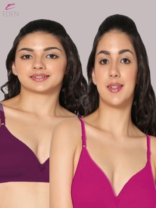 Wirefree, Non Padded, Cotton, Medium Coverage ,Tshirt Bra, Magenta-Wine