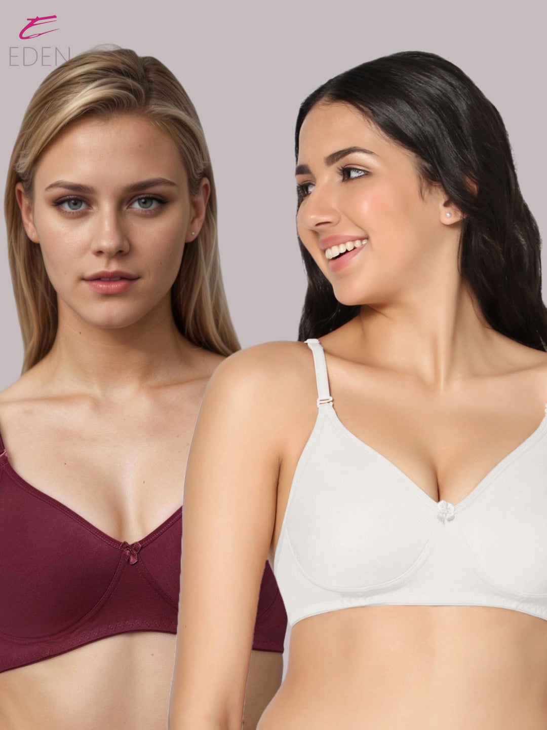 Lightly Padded, Non-Wired, Simply Soft, T-Shirt Bra ,Maroon-White