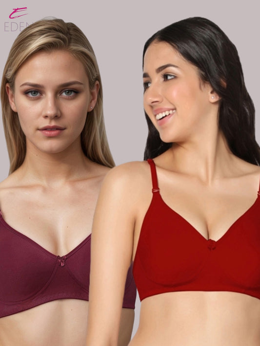 Lightly Padded, Non-Wired, Simply Soft, T-Shirt Bra ,Maroon-Red