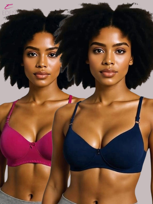 Wirefree ,Non Padded, Cotton ,Medium Coverage, Tshirt Bra ,Navyblue-Magenta