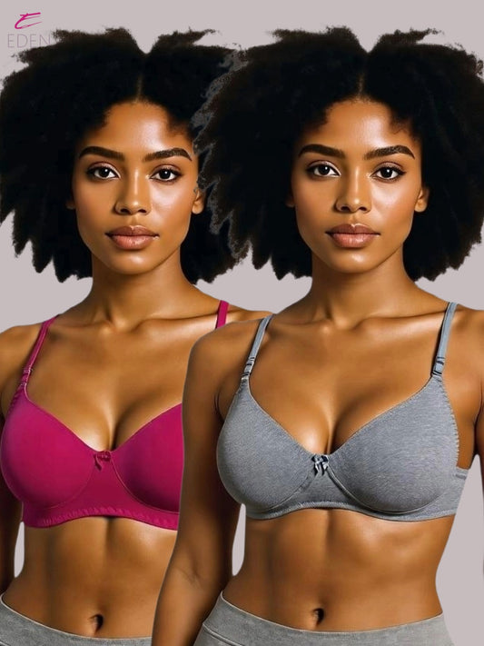 Wirefree ,Non Padded, Cotton ,Medium Coverage, Tshirt Bra ,Magenta-Grey