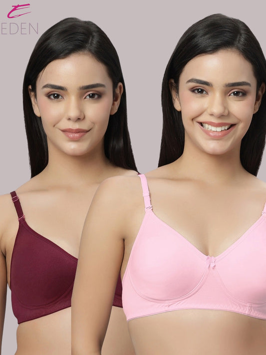 Lightly Padded, Non-Wired ,Simply Soft, T-Shirt Bra,Maroon-Pink