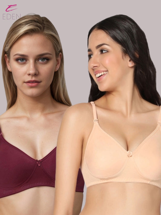 Lightly Padded, Non-Wired, Simply Soft, T-Shirt Bra ,Maroon-Skin