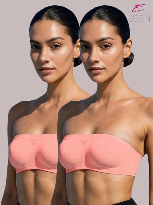 Non Padded, Non-Wired, Simply Soft, Strapless , Seamless, Bandeau Bra ,Slip On ,Nylon,peach