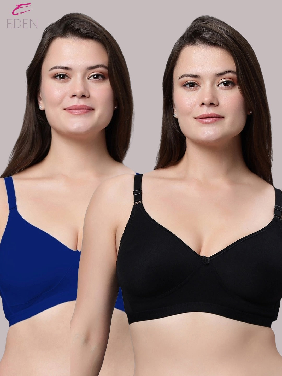 Non Padded, Plus Size, Super Combed,Cotton Stretch, Full Coverage ,Everyday Bra ,Royalblue-Black