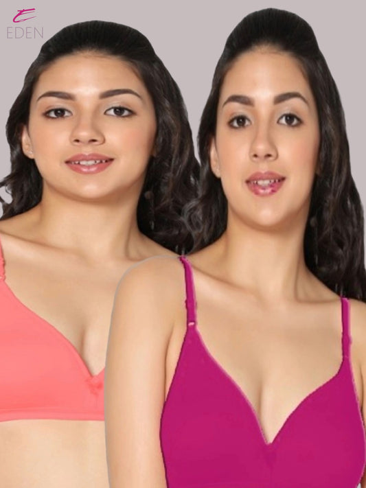 Wirefree, Non Padded, Cotton, Medium Coverage ,Tshirt Bra, Magenta-Tomato
