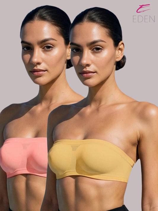 Non Padded, Non-Wired, Simply Soft, Strapless , Seamless, Bandeau Bra ,Slip On ,Nylon,peach,Skin