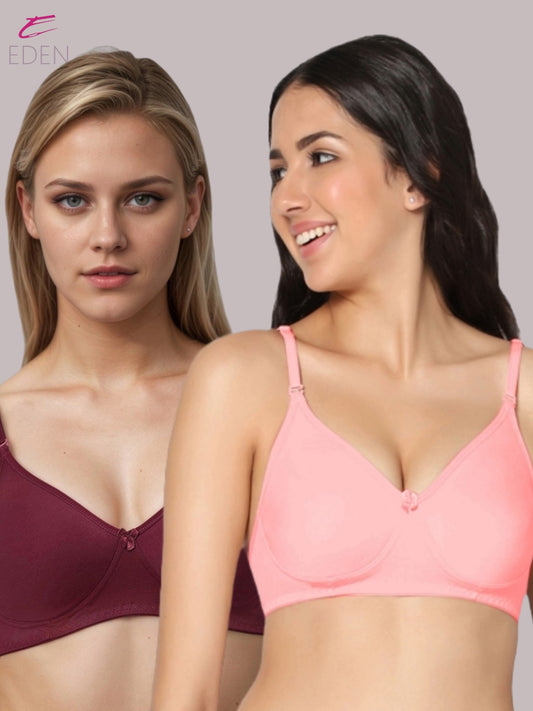 Lightly Padded, Non-Wired, Simply Soft, T-Shirt Bra ,Maroon-Pink